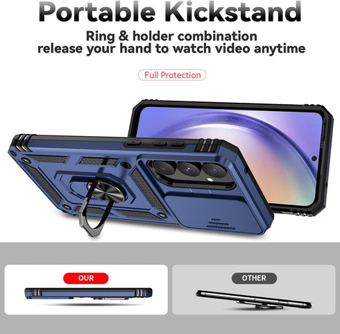 Samsung Galaxy A55 5G Case with Camera Lens Cover, Dual Layer Military-Grade Drop Tested Magnetic Ring Holder Kickstand