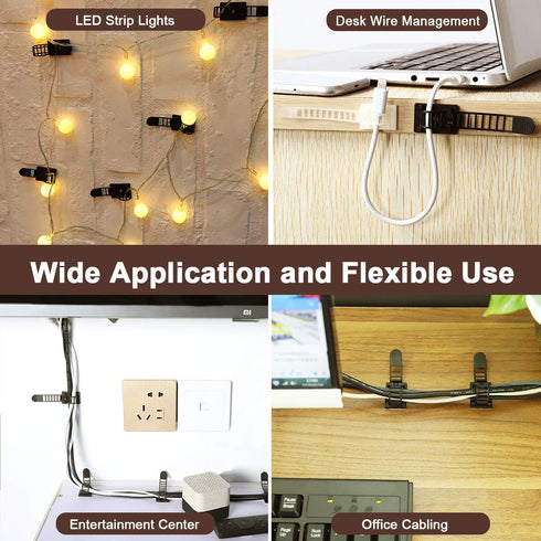 Adhesive Cable Management Clips, 100Pcs Adjustable Nylon Cable Strap Ties with Strong Adhesive Tape for Home Office