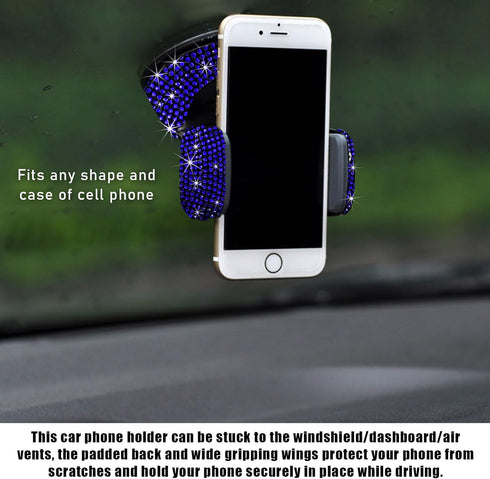 Bling Car Phone Holder, 360 Degree Adjustable Crystal Mount for Dashboard, Air Vent, Windshield (Royal Blue)