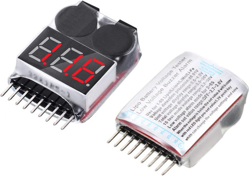 10 Pieces 2-in-1 Lipo Battery Voltage Tester Low Voltage Buzzer Alarm for 1-8s Battery Capacity Monitor