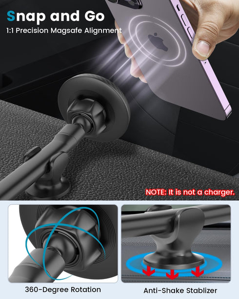 APPS2Car for MagSafe Car Mount Magnetic Phone Holder, Upgraded 13-Inch Long Arm Suction Cup for iPhone 15 Pro Max Plus