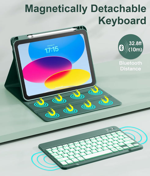 Hamile Keyboard Case for iPad 10th Generation 10.9 Inch - 7 Colors Backlit Wireless Detachable Folio Keyboard Cover
