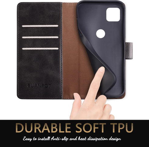 SUANPOT RFID Blocking Leather Wallet Case for Motorola One 5G Ace 2021, Flip Folio Book Shockproof Cover (Black)