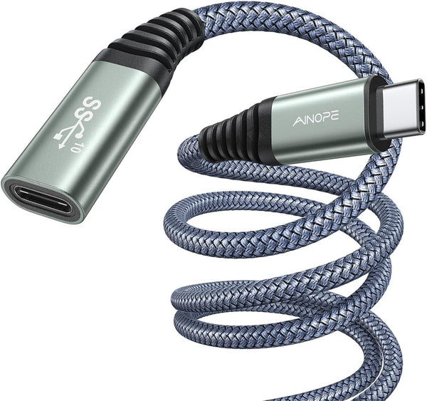 AINOPE USB C Extension Cable 6.6ft, 10Gbps, 100W - Fast Type C Extender for MacBook Air M2 Pro, PSVR2, iPad Pro, Dell