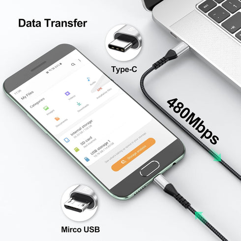 FEMORO USB C to Micro USB Cable 6 Inch Short, USB-C to Micro USB Adapter, 0.65 FT OTG Cable, 480Mbps Data Transfer &