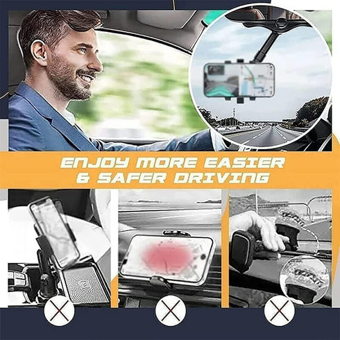 Maxicea Phone Holder for Rear View Mirror, 360° Adjustable Car Mount for Phone and GPS Holder