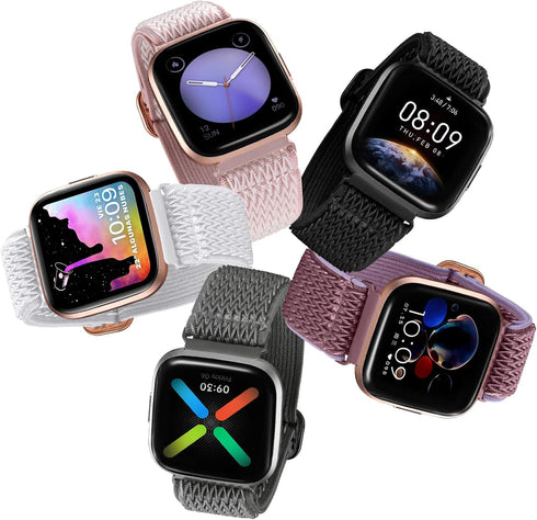 DaQin 5 Pack Elastic Sport Nylon Band for Fitbit Versa 2, Adjustable Stretchy Solo Loop Wristband for Smartwatch
