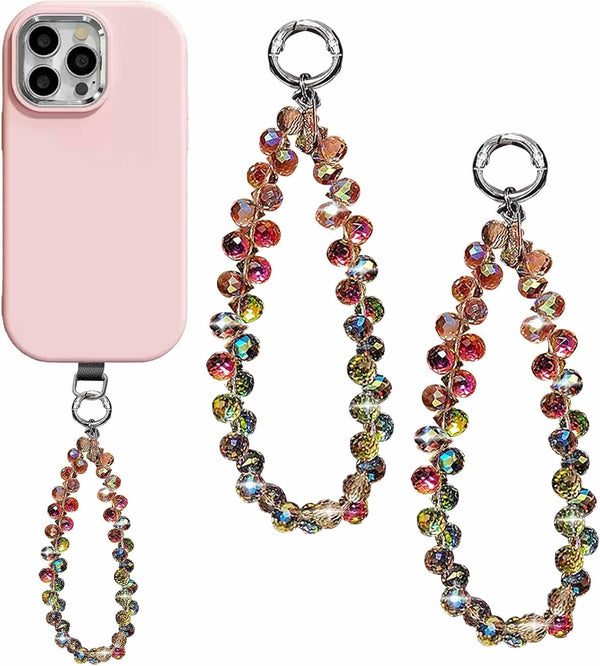 KuuGuu 2 PCS Crystal Beaded Phone Wrist Strap Sparkling Phone Charm Chain Cellphone