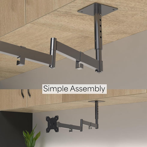 VIVO Under Cabinet Articulating Monitor and Small TV Mount, 13 to 27 inch, Height Adjustable Long Extension Arm, Max