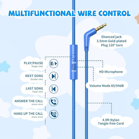 85/94 3.5mm Kids Headphones for School, dB Volume Limit, Wired Over Ear Headphones for Kids Boys Girls with Microphone