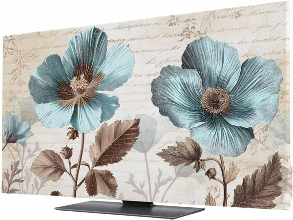 Yukro Rustic Blue Indoor TV Dust Cover, Broccoli Flower Leaf Farmhouse Vintage Brown