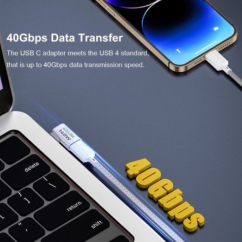 AreMe 2 Pack USB C Male to Female Adapter, 90 Degree Right Angle 140W Type C Extender for Thunderbolt Devices