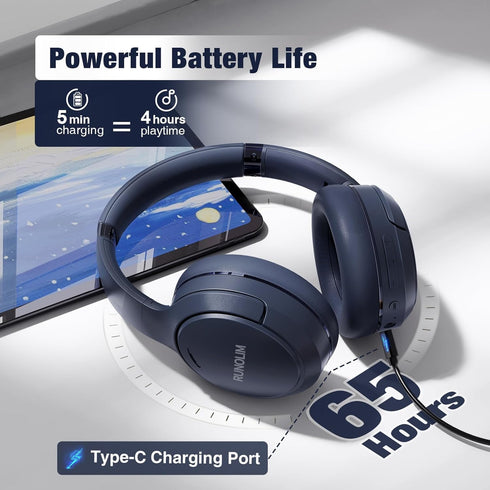 RUNOLIM Hybrid Active Noise Cancelling Headphones, 65H Playtime, Built-in Microphone, Bluetooth Wireless Over Ear