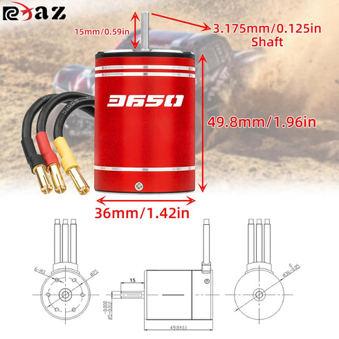 RCXAZ 3650 3.175mm 6600KV 1/10 TRX4 SCX10 (6600KV) Metal Brushless Motor Shaft Waterproof for RC High Speed Off-Road