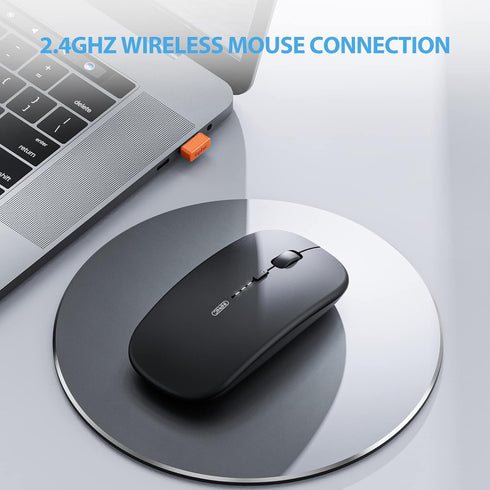 INPHIC Wireless Mouse, 2.4G Silent Rechargeable Ultra Slim USB Portable Mouse, 1600 DPI & 400mAh Battery with Visible Level for Laptop PC Computer & MacBook (LED-Black)