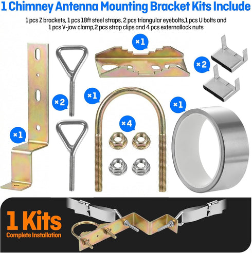 HEVIDUBANA 2 Sets 18 Antenna Mast Chimney Mount Bracket, Z-Type Antenna Pole Mounting Clamp for Chimney up to Feet