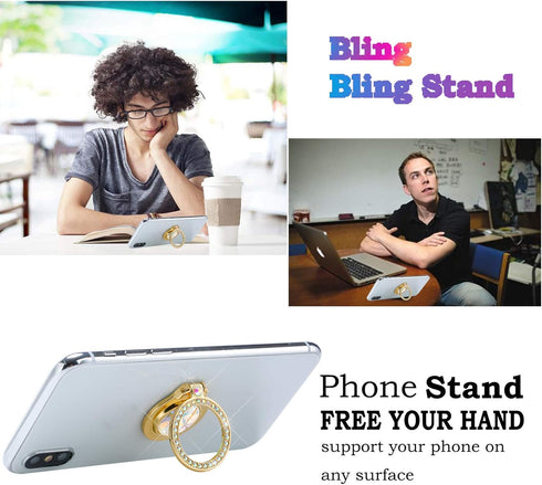 Glitter Bling Bling Phone Ring Holder, Sparkle Phone Ring Artificial Diamond Kickstand for Almost All Phones, Pad (Gold)