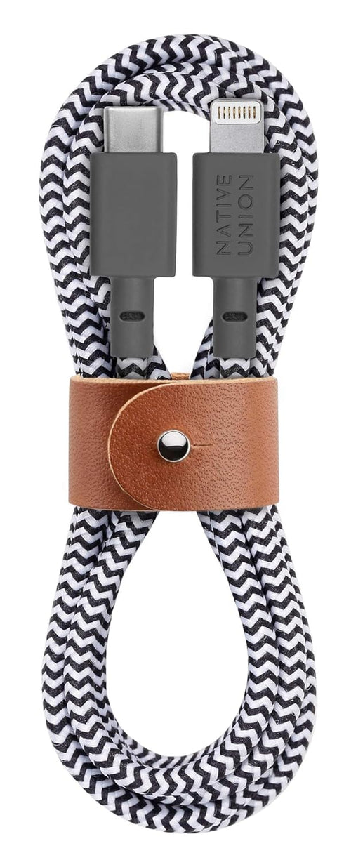 Native Union Belt Cable USB-C to Lightning, 4ft Ultra-Strong Reinforced Charging Cable with Leather Strap [MFi