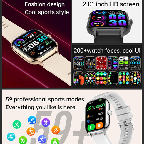 Smart Watch for Women Men, 2.01” Fitness Tracker with Heart Rate Sleep Monitor, IP67 Waterproof (Pink)
