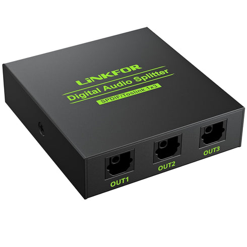 LiNKFOR Digital Optical Audio Splitter - 1x3 SPDIF Toslink Aluminum Alloy with Optical Cable Support