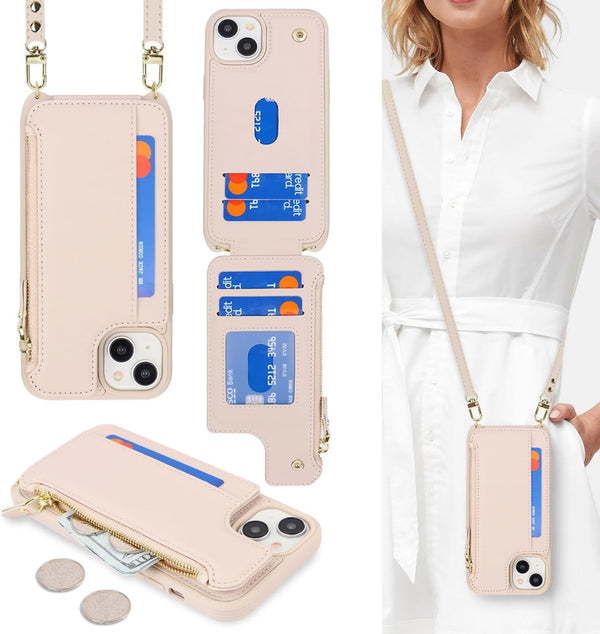 Cavor for iPhone 13 Case with Card Holder, Wallet Case for Women, Phone Case with Strap, Crossbody Lanyard and