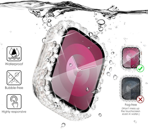 NewWays 2 in 1 Waterproof Bling Case 44mm for Apple Watch, Lace Full Glitter Diamond Rhinestone Bumper Cover