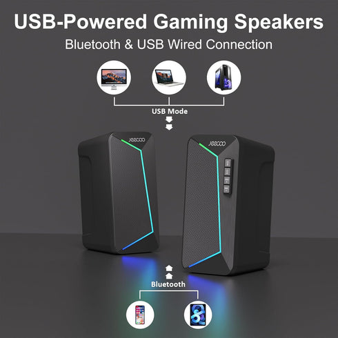 Jeecoo M30 Bluetooth Computer Speakers, PC Gaming Speakers for Desktop with Crisp Stereo Sound, Dynamic LED Modes,