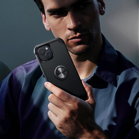 IDweel iPhone 14 Case: 2-in-1 Shockproof Cover with Screen Protector, 360° Ring Holder, Camera Lens Protector, Black.