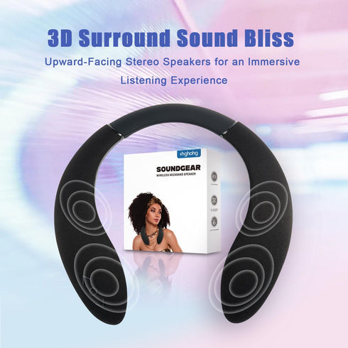 Neckband Speaker - Wireless Wearable Speaker with True 3D Stereo HiFi Sound, Portable Personal Body Speakers, 8H
