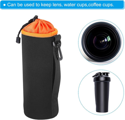 PATIKIL 2 Pcs Camera Lens Bag, 3.9" ID x 9.8" H Drawstring Pouch with Thick Neoprene