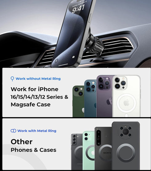 AREDAN for MagSafe Car Mount, 2-in-1 Dashboard & Air Vent Phone Holder, Strong Adhesive, 360° Rotation, Compatible with