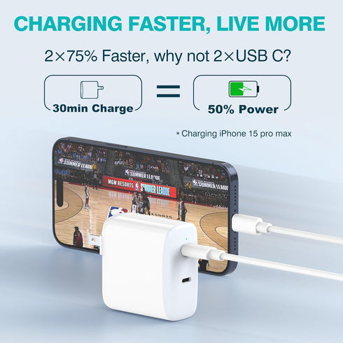 40W Dual USB C Charger for iPad Pro 13, 12.9, 11 inch 2024-2019, iPad Air 5/4, Mini 6, iPhone 15, 2 x 20W Charger