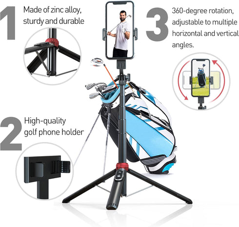 EUG-PRODUCTS 62" Phone Tripod & Selfie Stick for Golf Training, Extendable Cell Phone Tripod Stand with Wireless Remote