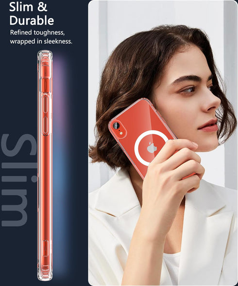Hensinple iPhone XR Case, Magnetic Case with Screen Protector, Clear Back Slim Shockproof Protective Cover