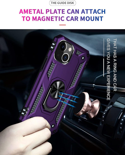 ADDIT Phone Case for iPhone 14, with Stand Ring, Military Grade Heavy Duty Protection, Purple