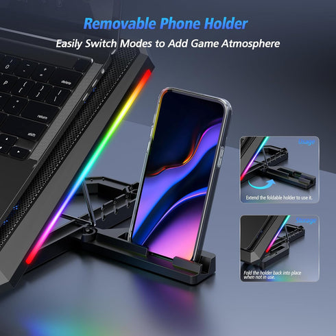 Laptop Cooling Pad with 12 Quiet Fans, Slim Portable for 12-17.3 Inch Laptop, Ergonomic Gaming Cooling Fan Pad
