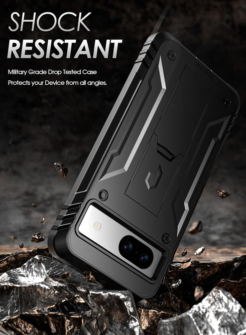Poetic Revolution Case for Google Pixel 8A 5G, Rugged Shockproof, 20FT Drop Tested, Kickstand, Screen Protector, Black.