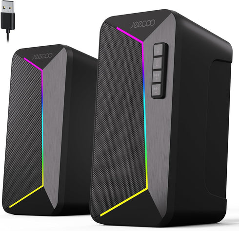 Jeecoo M30 Bluetooth Computer Speakers, PC Gaming Speakers for Desktop with Crisp Stereo Sound, Dynamic LED Modes,
