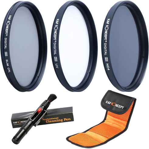 K&F Concept 62mm Neutral Density Len Accessory Filter, UV CPL ND4, Compatible with Canon Nikon DSLR + Cleaning Pen +