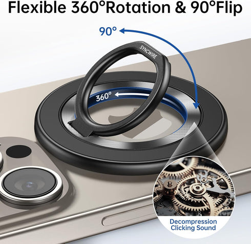 SYNCWIRE Upgraded Magnetic Phone Ring Holder for MagSafe, Magnetic Cell Phone Grip Stand Finger Ring Kickstand with Two-Sided Magnetic Compatible iPhone 15 Pro Max 14 13 12,Android,MagSafe Accessories