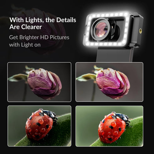MIAO LAB 15X 15X 17mm 15/15Pro/15Pro Phone Macro Lens with LED Fill Light, Macro Lens + Thread Lens Adapter for iPhone