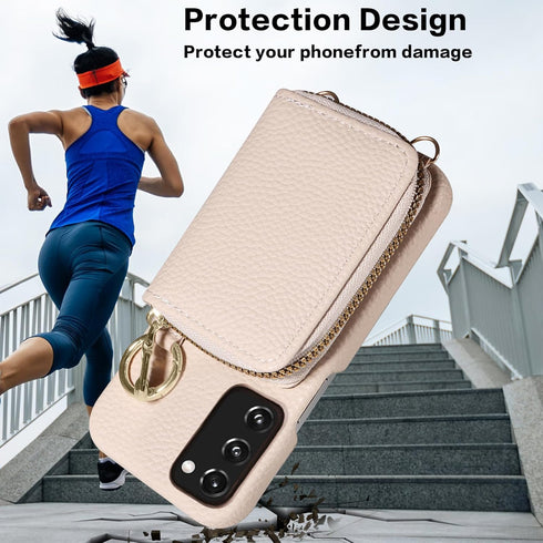 Furiet Wallet Case for Samsung Galaxy S20 FE 5G, Zipper Flip Organ Purse, Card Holder, White