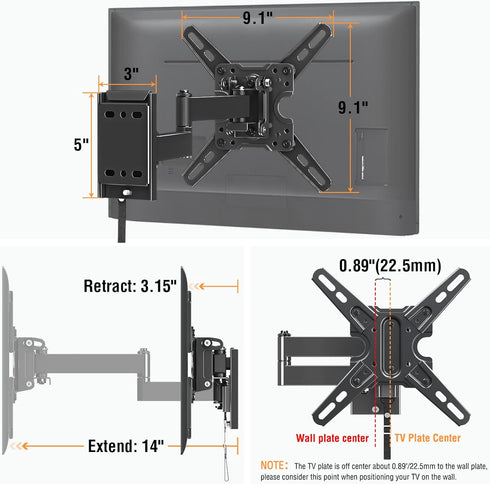 ELIVED Lockable RV TV Mount for 13-43 Inch TVs, Swivel and Tilt for Camper Trailer, Detachable TV Bracket