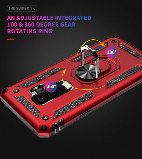 Military Grade Drop Impact Case for Samsung Galaxy S9 Plus, 360 Metal Rotating Ring Kickstand Holder, Heavy Duty
