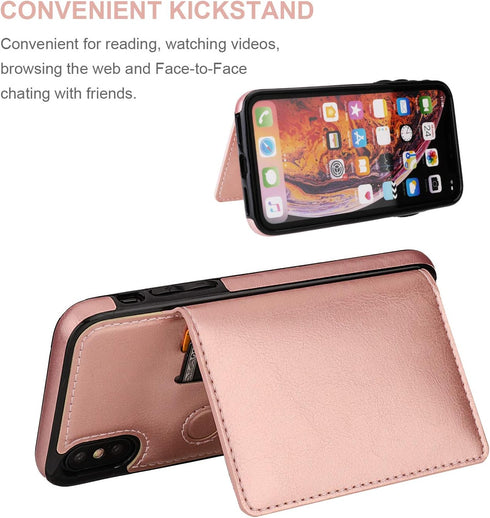 KIHUWEY Premium Leather Wallet Case for iPhone X/Xs, Credit Card Holder, Durable Shockproof Kickstand Cover