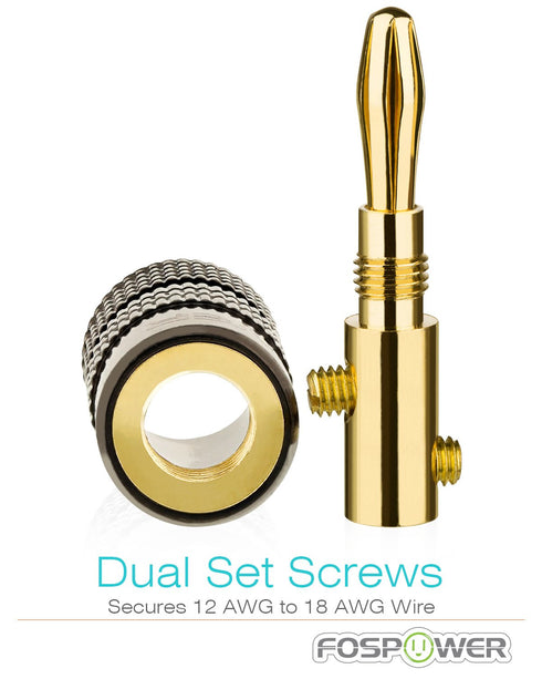 FosPower Banana Plugs, 5 Pairs / 10 pcs, Closed Screw 24K Gold Plated Speaker Plug Connectors
