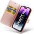 MONASAY Rosegold Wallet Case for iPhone 15 Plus/14 Plus 5G, 6.7" - Flip Folio, RFID Blocking, Credit Card Holder, Glass