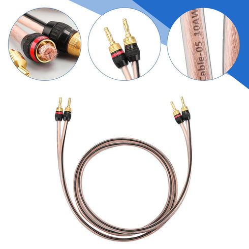 M-JP10 1pair Set Speaker Wire with 24k Gold Plated Connectors, 10AWG 5N OFC, 1.5M Length