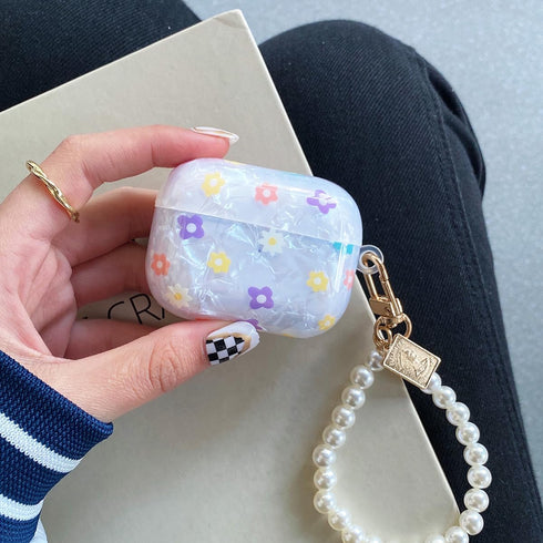 Olytop Cute Glitter Airpods Pro Case - Shell Pattern Cover with Cleaner Pen for 2nd/1st Generation Girl Women