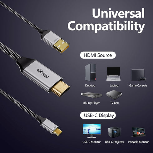 HDMI to USB C Adapter Cable 4K60Hz 6.6FT, HDMI Source to USB Type C Display Converter, Compatible with Steam Deck, PS5,